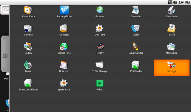 Android x86 application menu